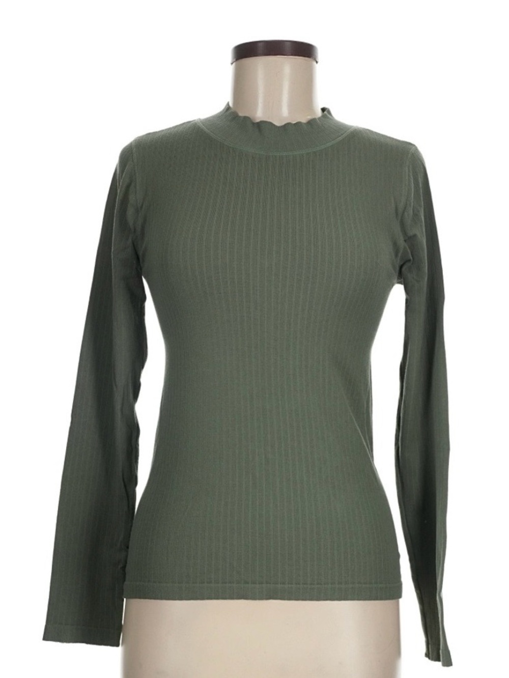 Free People Intimately Olive Green Ribbed Long-Sleeve Top